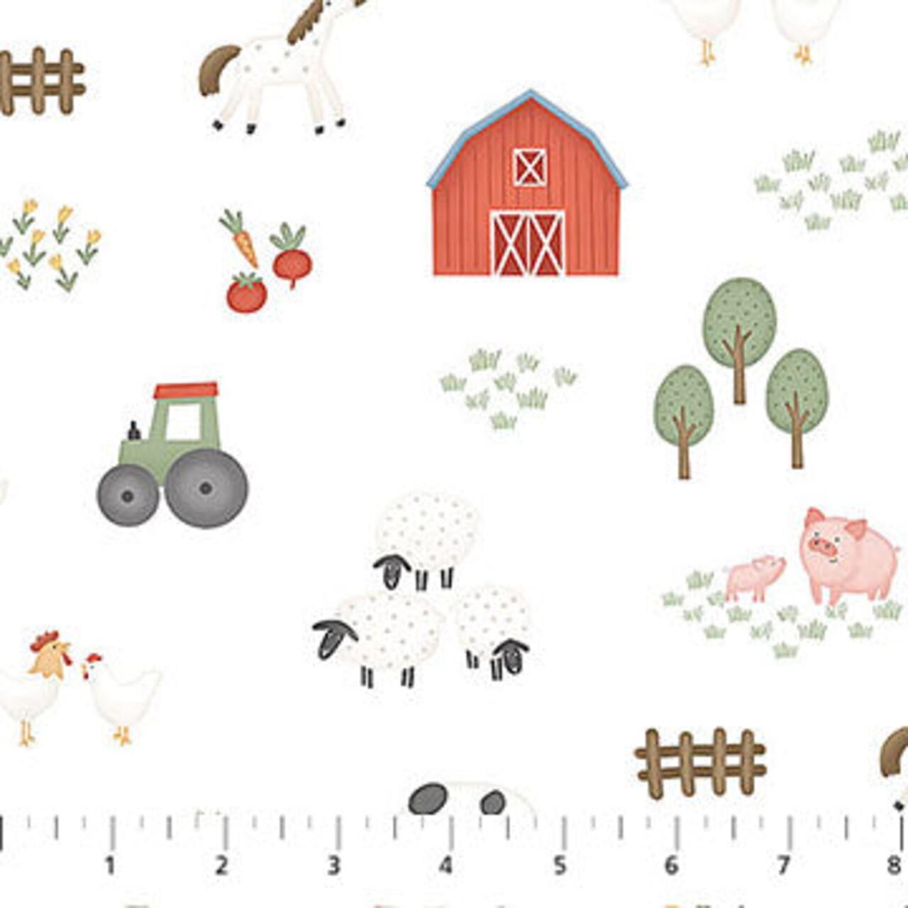 Fabric Northcott White Farm Animals Quack Quack Moo by the Quarter Yard 27815-10